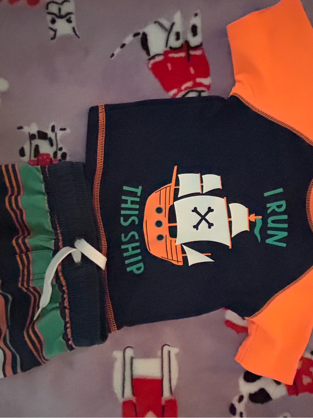Children's Navy & Orange 'I Run This Ship' Rash Guard Set